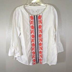 Charter club white blouse with pink and blue embroidery size PM